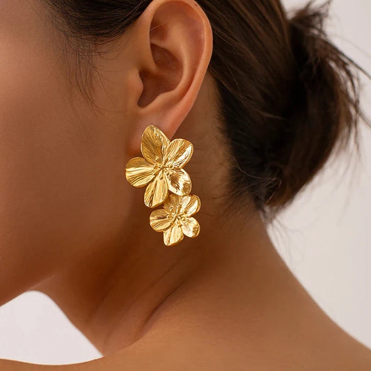 Gold Flower Drop Earrings
